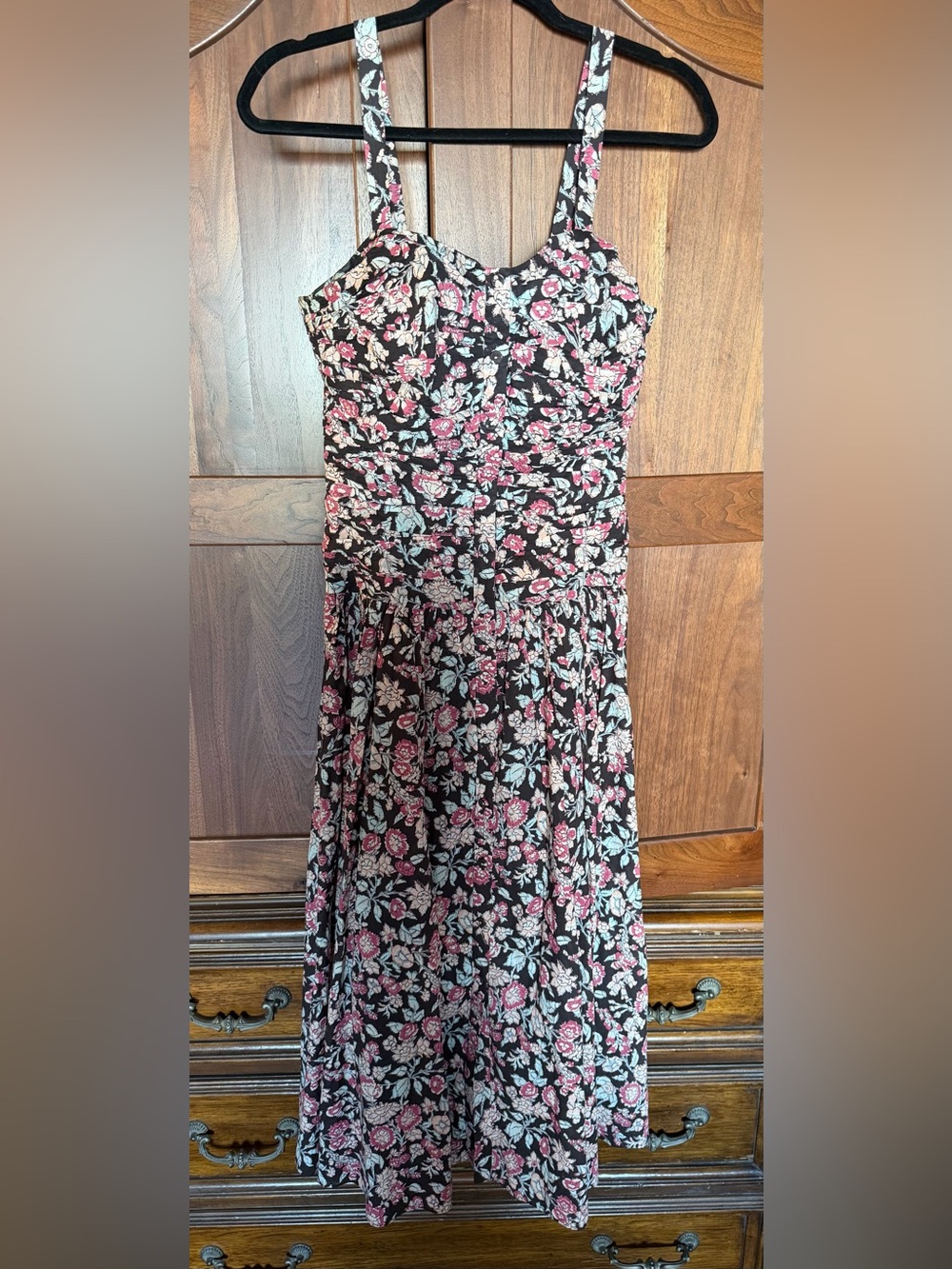 Floral Pink and White Maxi Dress on Black - Women